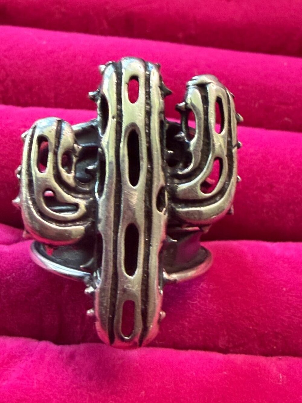 Hefty Taxco Mexico Sterling Silver Adjustable Cactus Ring 925 Stamped Artisan
